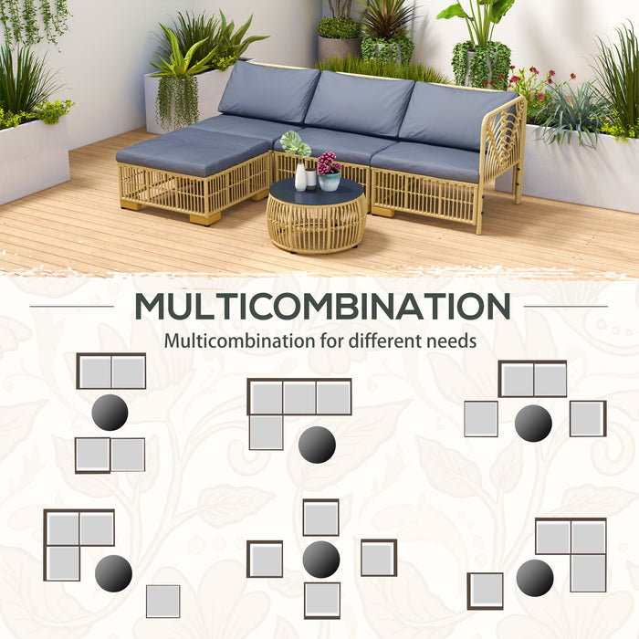 Set da Giardino con Divano Modulabile Cuscini e Tavolino da Caffè   Grigio