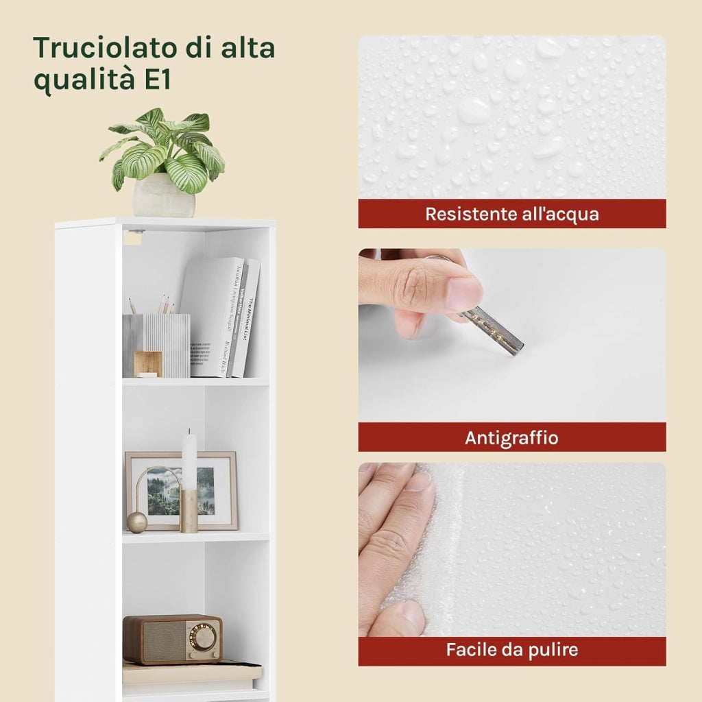 Libreria Verticale a 6 Cubi, Scaffale Alto e Stretto a Colonna, Porta CD e Libri, Mobile Bianco Moderno per Camera, Soggiorno e Ufficio, 30x24x158,5cm SK003ws6