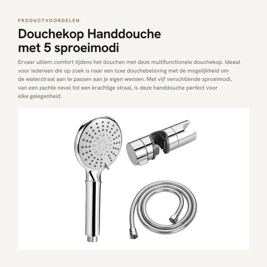 Douchekop 5 modalità di spruzzo - Douchekop con serpentina - Douchekophouder - Douche manuale - Regolabile - Finestra in acciaio inox