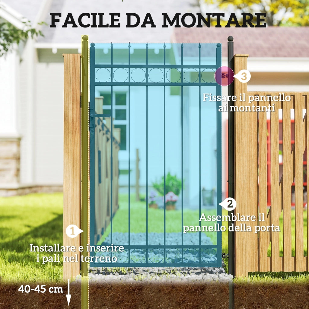 Cancello Giardino a 2 Paletti ¨C zephmum ¨C Acciaio Zincato, Nero, 105x204 cm