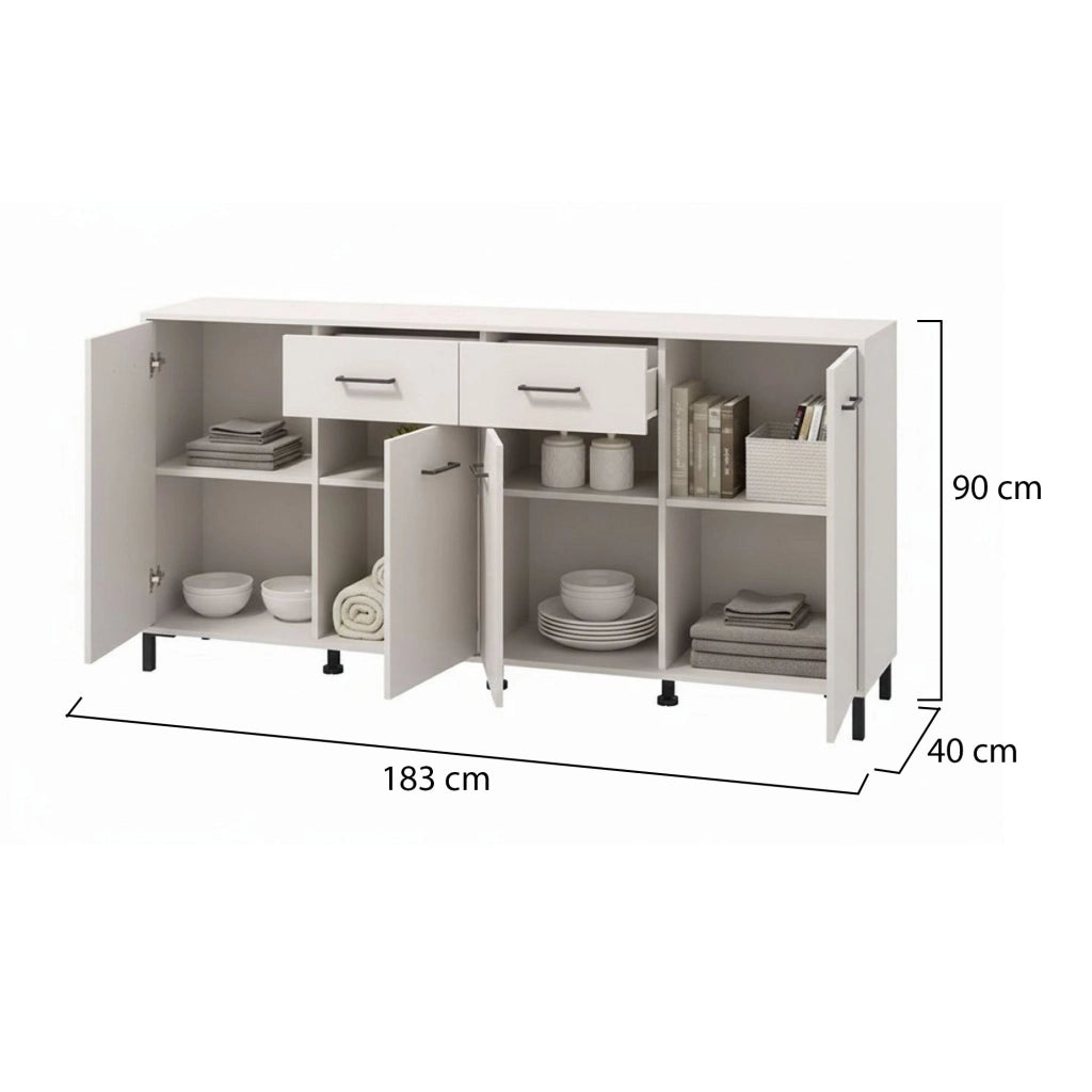 Madia Grondona, Credenza 2 Cassetti, 183x40x90h cm Bianco Crema