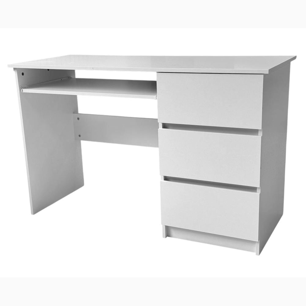 Scrivania in Legno Bianca 120x50x75H cm con 3 Cassetti + Ripiano estraibile