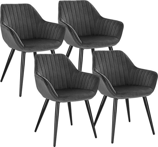 Set di 4 divani da pranzo in velluto con schienali - divano da pranzo, poltrona, divano, divano relax - 40x40x81 cm - grigio scuro