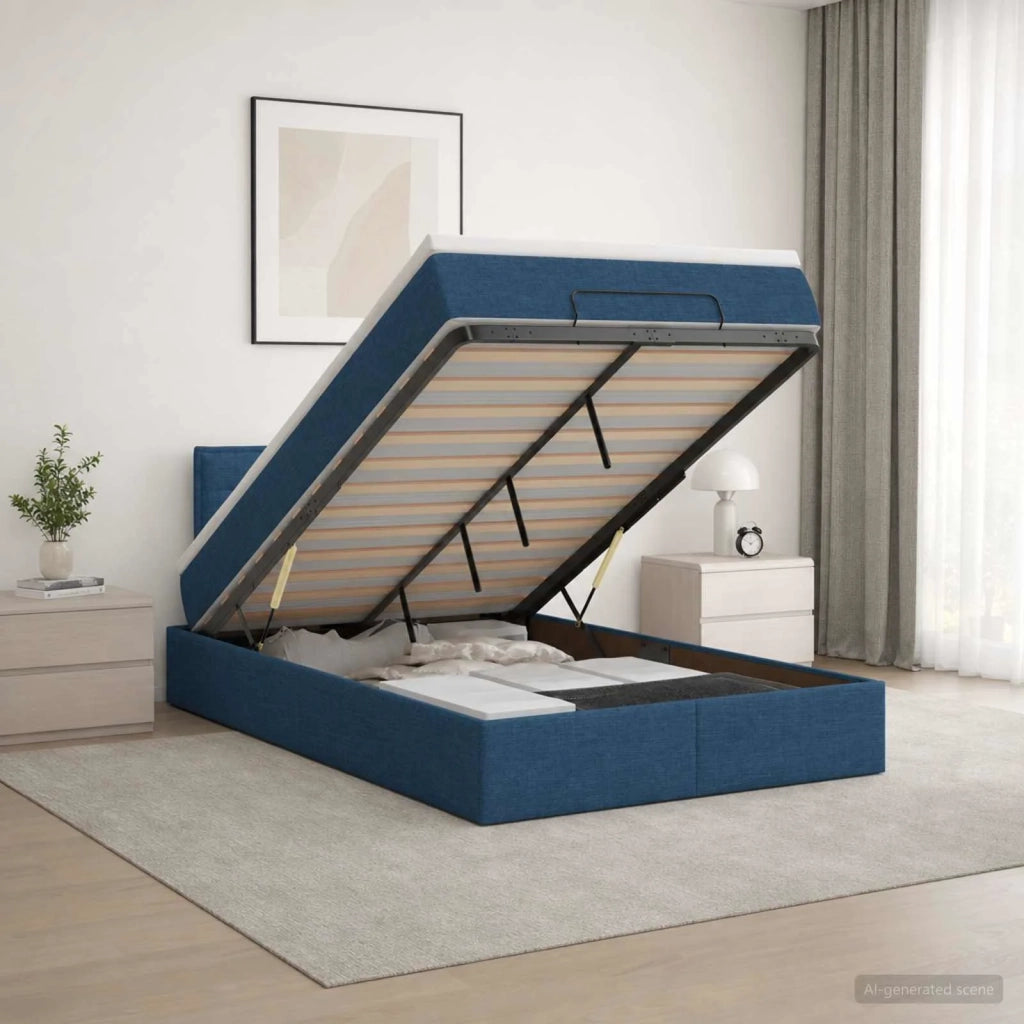 Letto ottomano con materasso Blu 120 x 200 cm Tessuto 3456239