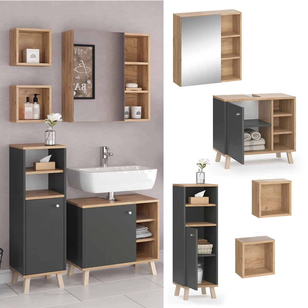 Vicco Set mobili bagno Antracite 4 parti, con pensile