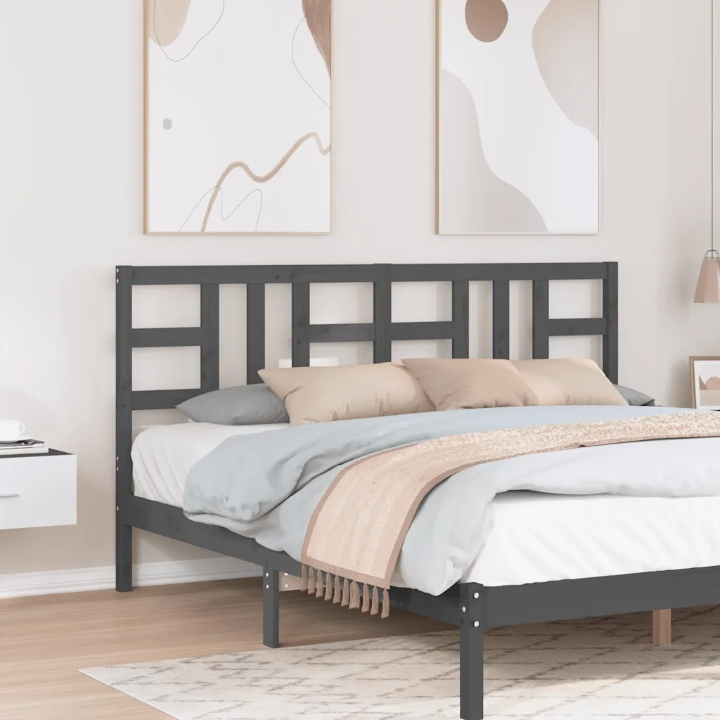 Testiera per Letto Grigia 186x4x100cm in Legno Massello di Pino