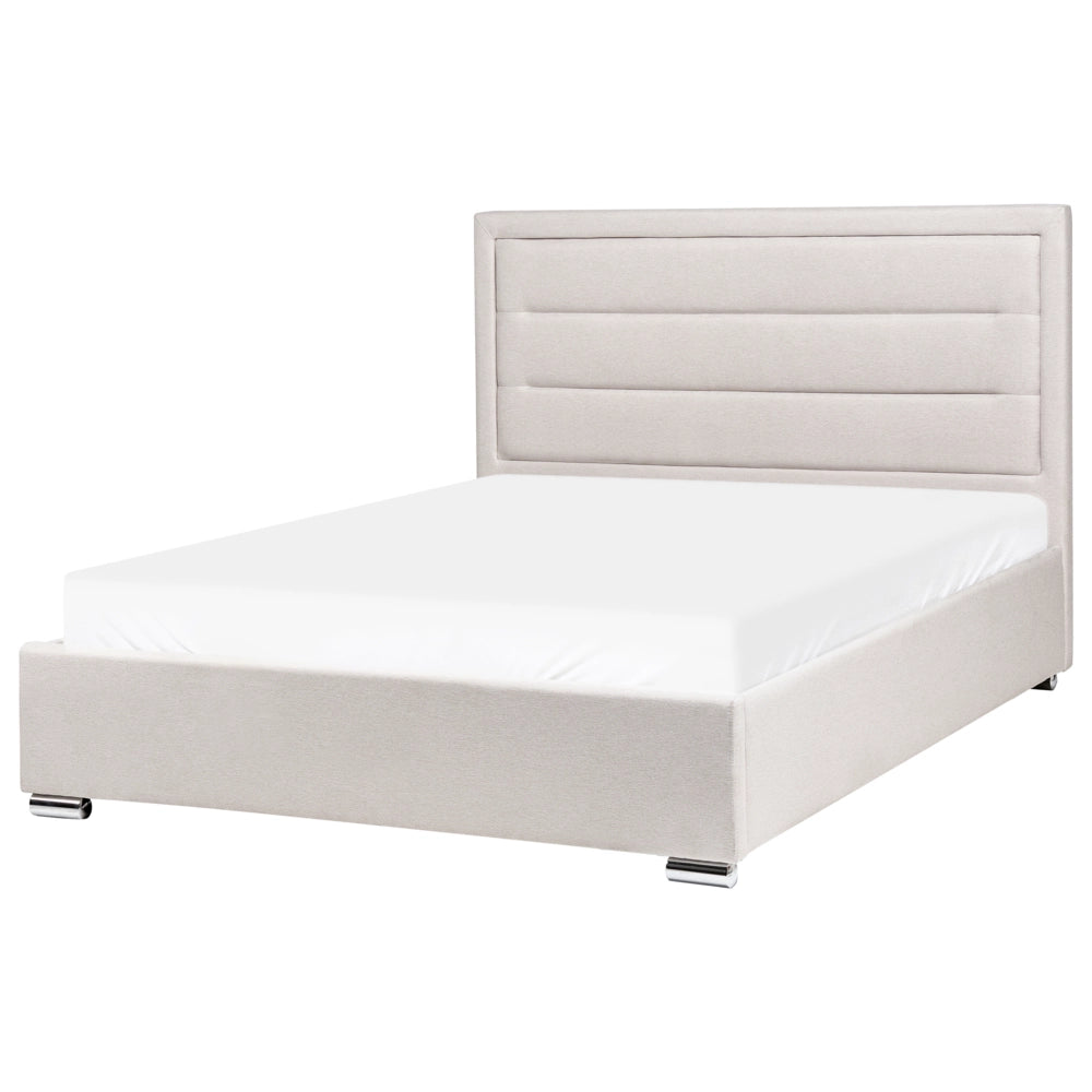 Letto matrimoniale in tessuto con contenitore beige chiaro 140 x 200 cm design moderno imbottito con testiera ottomana