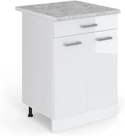 Mobiletto base per cucina R-Line, Bianco lucido, 60 cm con cassetto PL Marmo, per la libera combinazione all'interno di sistemi cucina modulari