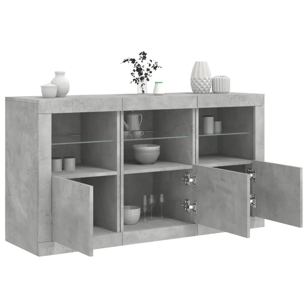 Credenza con Luci LED-Buffet-Armadio da cucina Grigio Cemento 123x37x67 cm 806973