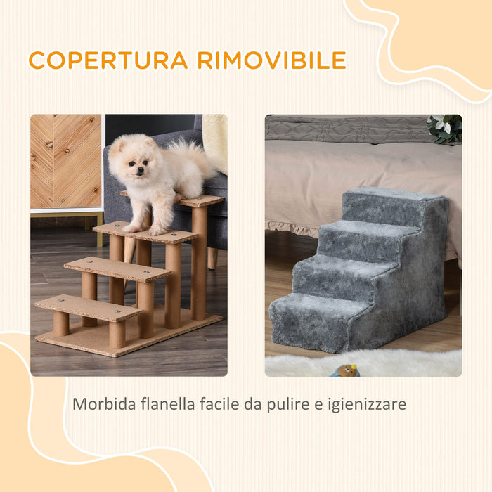 Scaletta per Cani 4 Gradini 60x35x44 cm in Flanella Sfoderabile e Truciolato Grigio chiaro