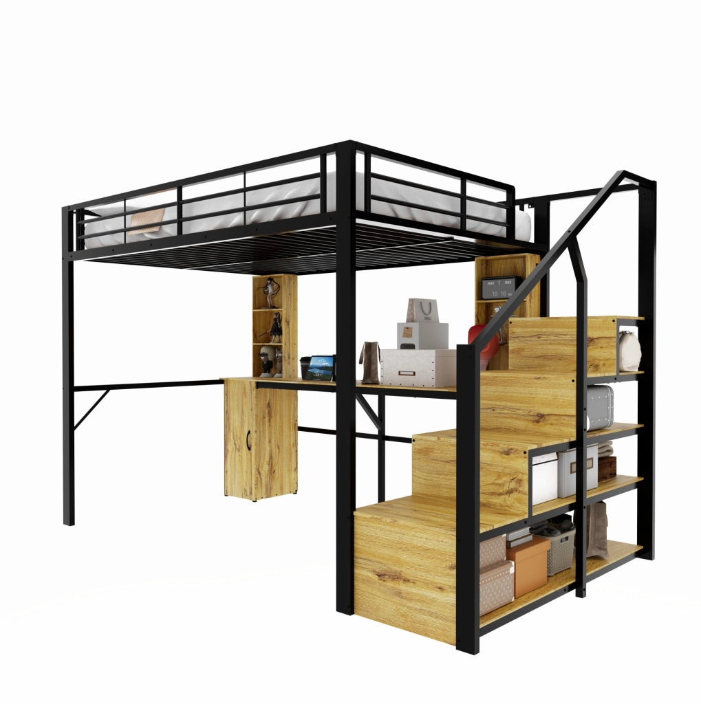 LETTO A SOPPALCO 140x200 cm Nero in Metallo e MDF con Scrivania