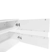 Moderno mobile TV lucido con illuminazione LED, 2 ante, 1 cassetto, vano aperto, apertura a pressione, Bianco