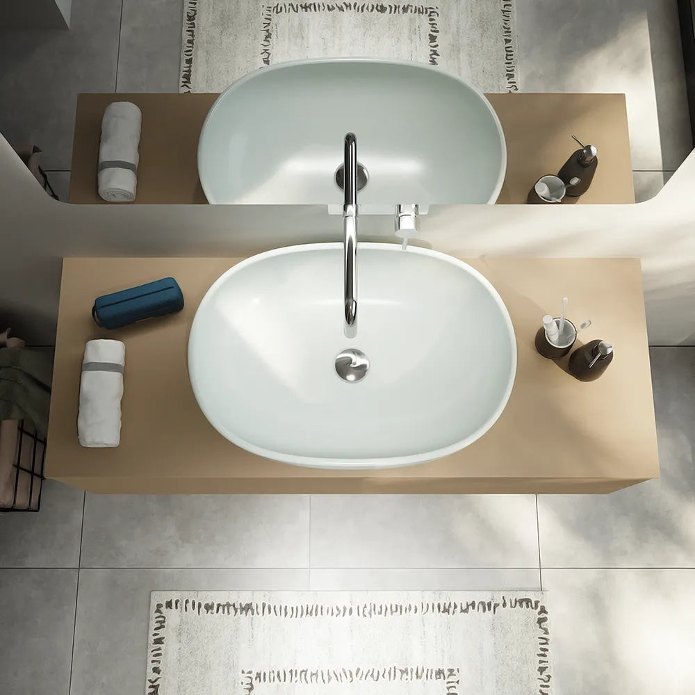 Mobile bagno sospeso 90 cm sabbia opaco un cassettone con top | Bako