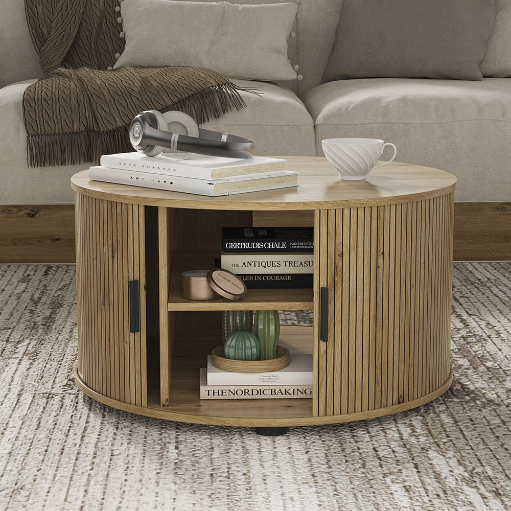 Vicco tavolino soggiorno Rovere 80 x 80 cm con porta scorrevole