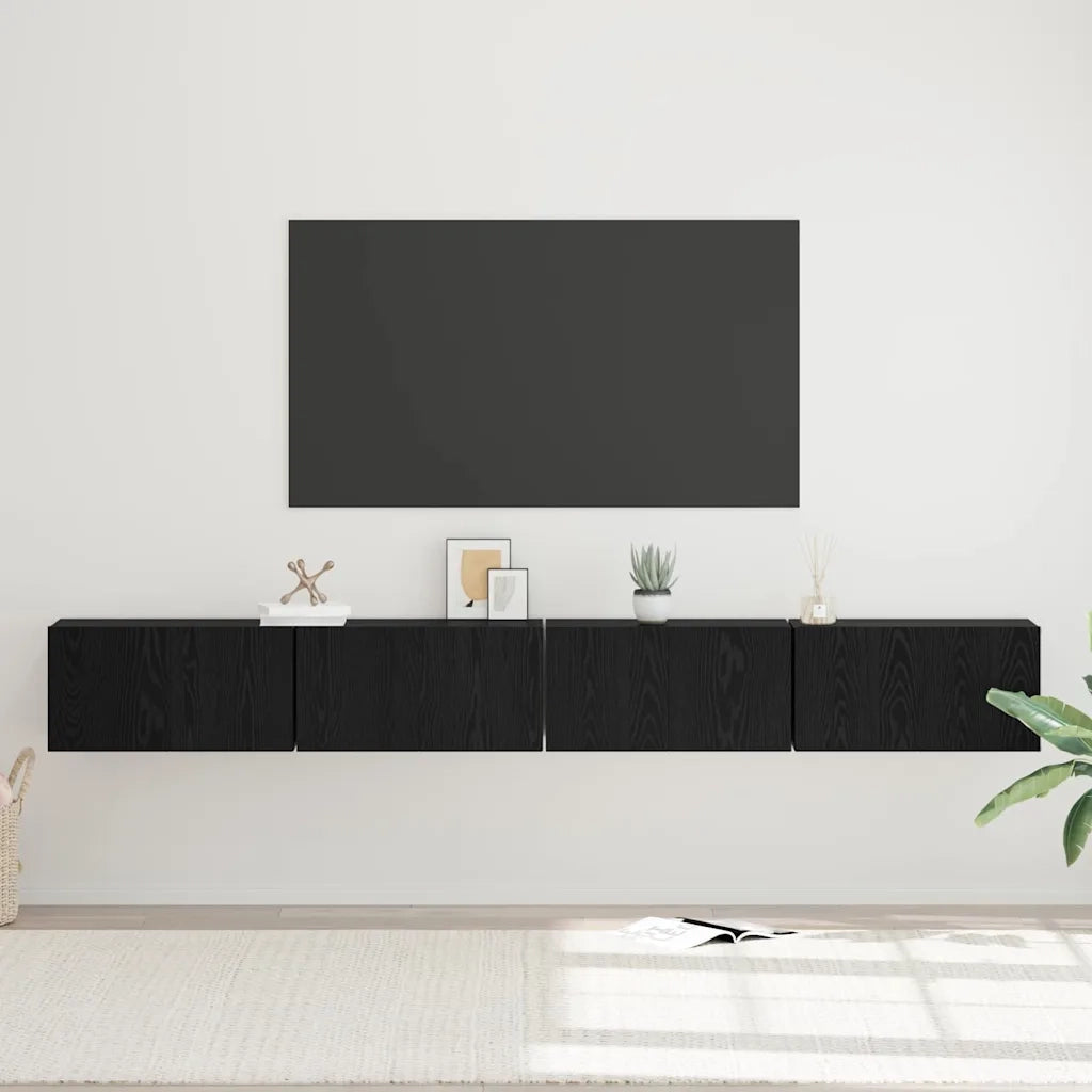 Set mobile TV 4 pz Rovere Nero Legno ingegnerizzato 3393571