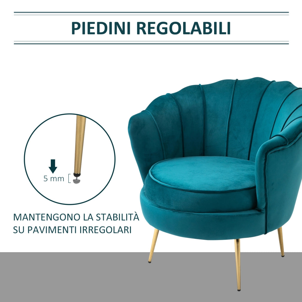 Poltrona Vintage Imbottita in Velluto ¨C zephmum ¨C Verde Petrolio 79x77x77cm