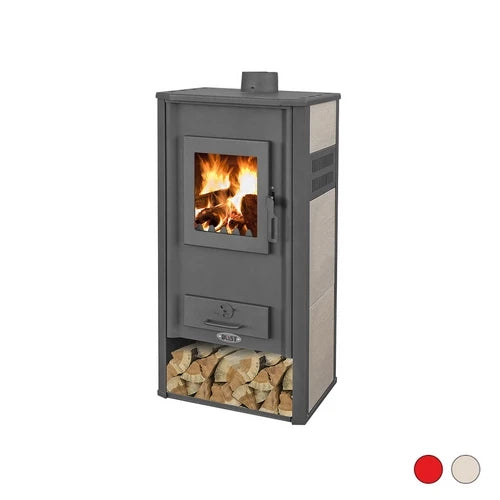 Stufa a Legna Ginevra Hydro 20–22 kW Rossa in Acciaio Rivestita in Ceramica