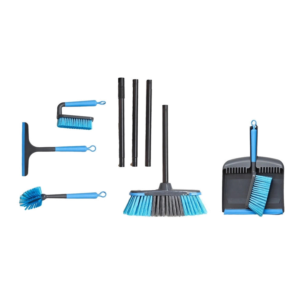 Trade Shop - Set Pulizia Casa 6 Pz Con Paletta Spazzola Spazzolone Spazzolina Piatti Tergivetro Scopa -