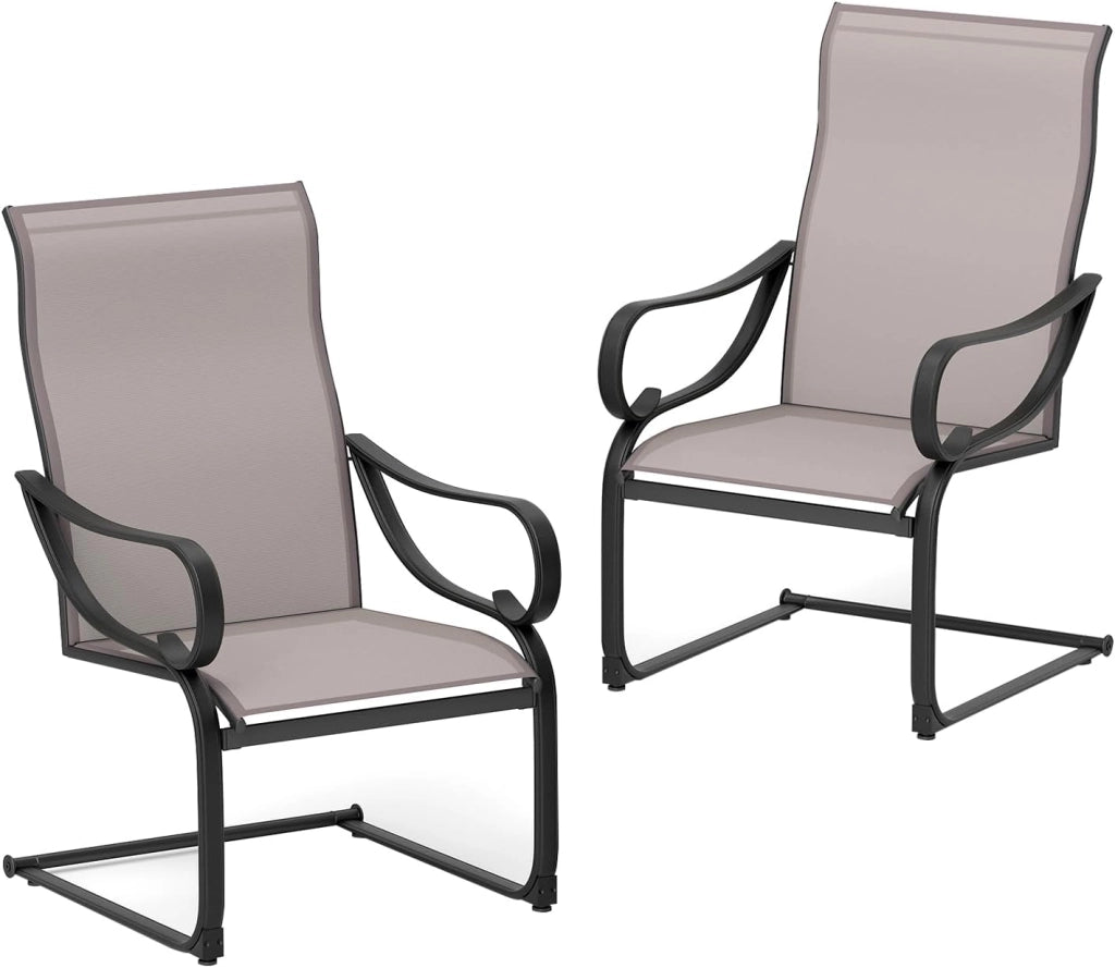 Set di 2 sedie da pranzo con gambe a forma di C, con braccioli e schienale, tessuto traspirante e struttura metallica, sedie da esterno per giarino, terrazza, patio