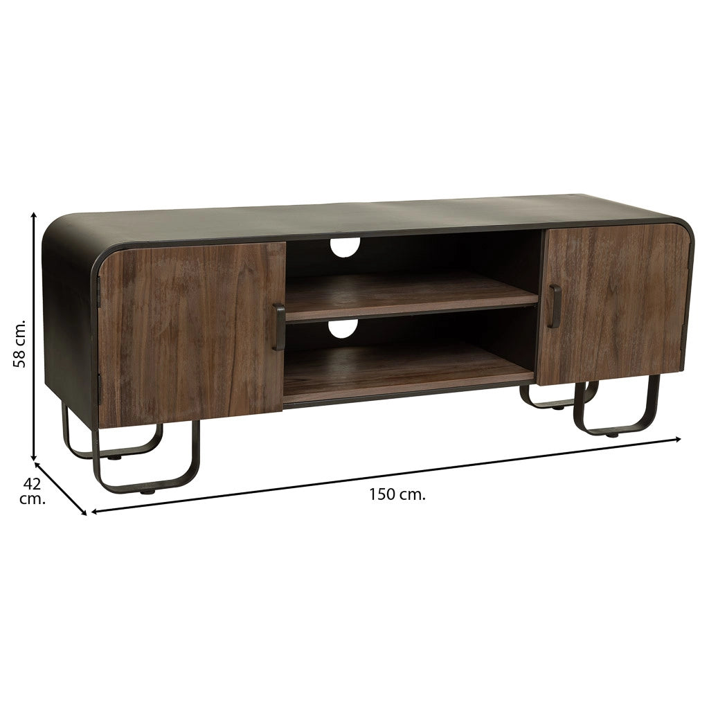 Mobile basso in legno e metallo nero 150x42x58h cm
