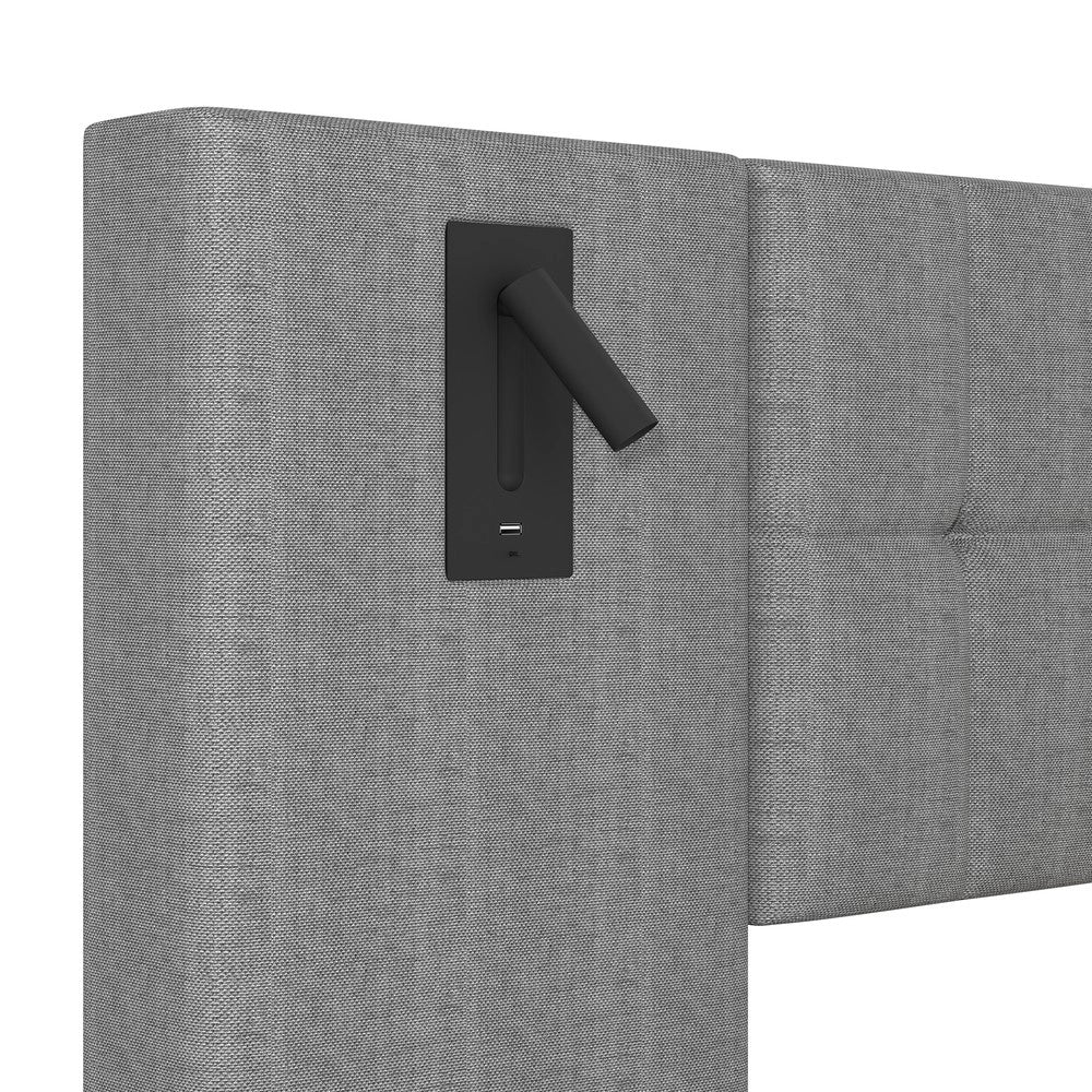Letto Imbottito Matrimoniale con LED e USB ¨C MINIMAL ¨C Tessuto Grigio 180x200