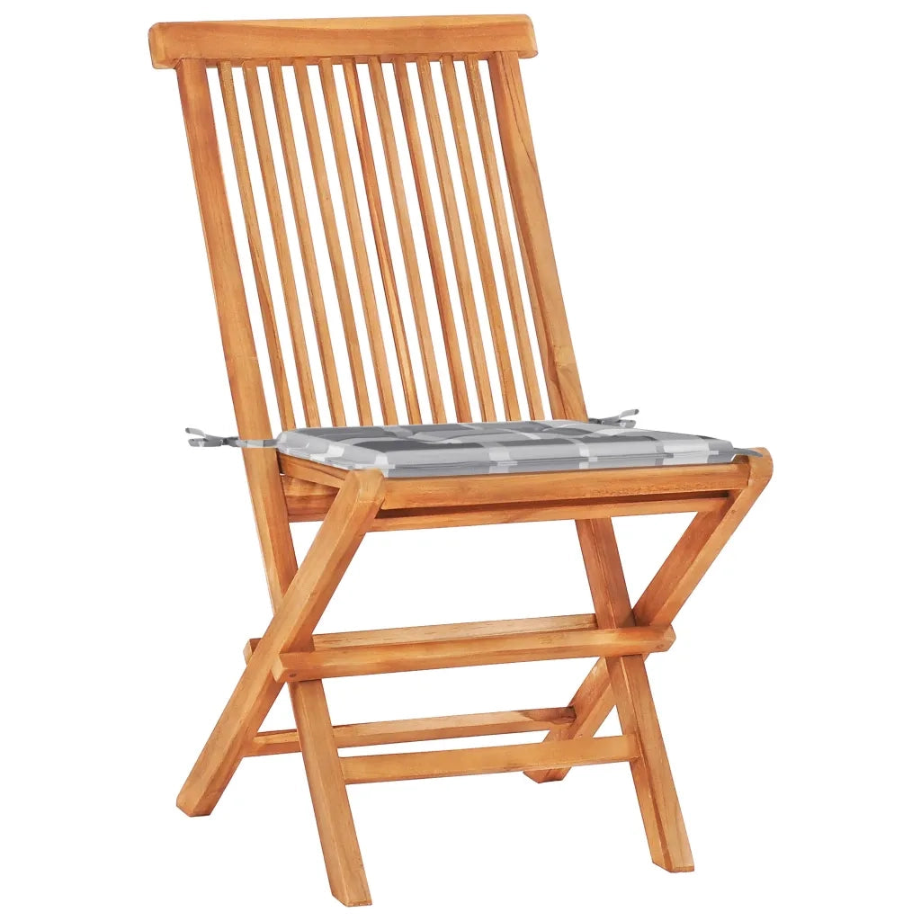 Set da Bistrot 3 pz con Cuscini a Quadri Grigi Massello di Teak 3063239