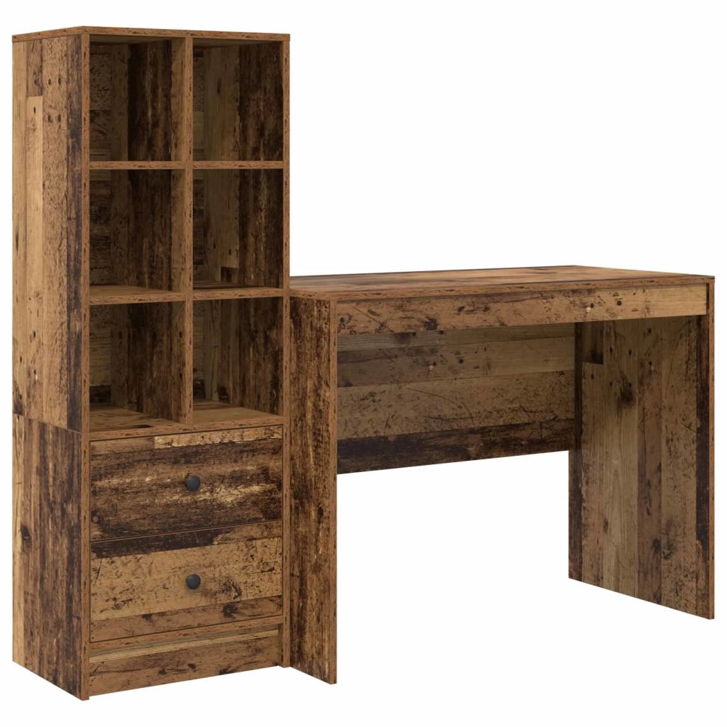 Scrivania | Tavolo da Ufficio con cassetto 2 pz Legno vecchio