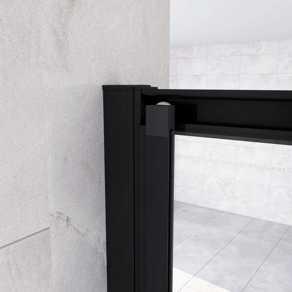 185 cm Box Doccia per Nicchia Porta a Soffietto Vetro Temperato 5 mm Trasparente  Profilo Nero Opaco 96 cm