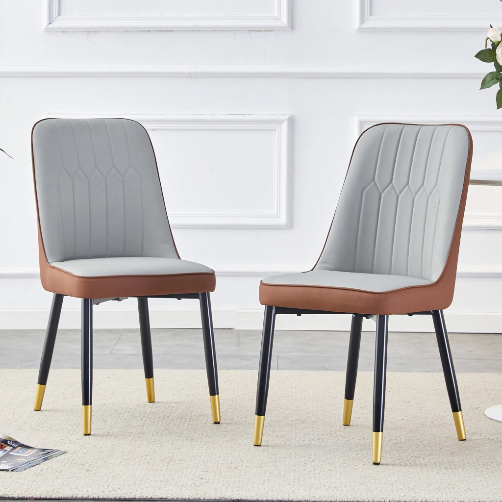 SEDIA da pranzo Set da 2 pezzi 43 cm PU bicolore grigio chiaro e marrone gambe nere