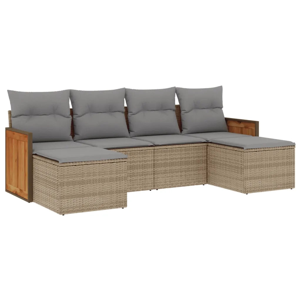 Set Divano da Giardino 6 pz con Cuscini Beige in Polyrattan 3227900