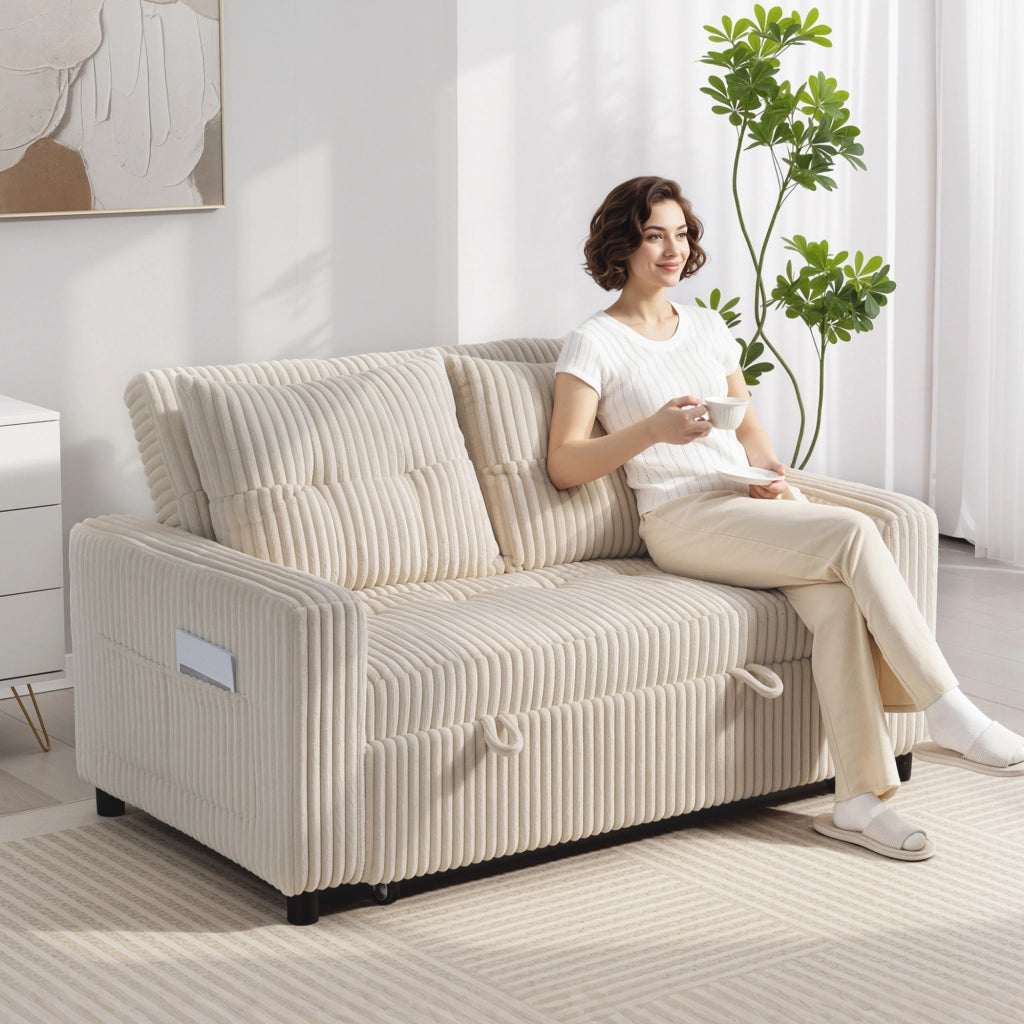 Divano letto 2 posti ¨C zephmum ¨C tessuto crema 157x190 cm