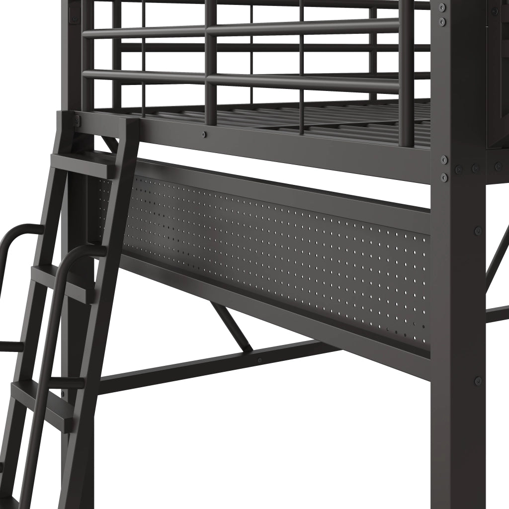 Letto a soppalco 140x200 cm con staufächer e scala reversibile in metallo nero