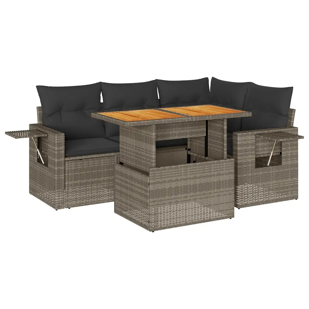Set Divano da Giardino 5 pz con Cuscini Grigio in Polyrattan 3327147