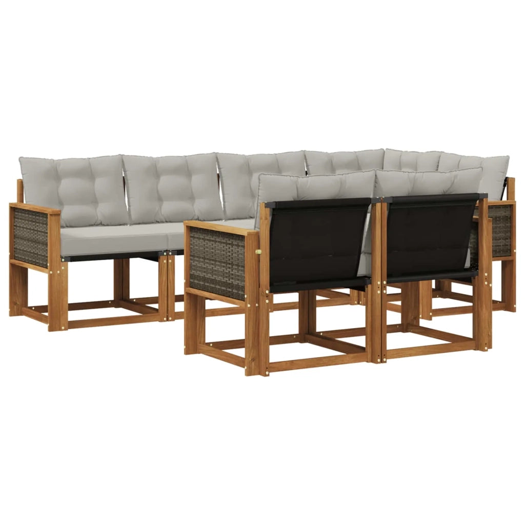 Set di divani da esterno 7 pz Naturale e Grigio Chiaro 3382011