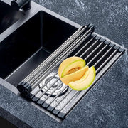Afdruiprek da cucina 43 cm x 35 cm - in acciaio inossidabile - con cassetta di raccolta inclusa - ripiegabile - nero