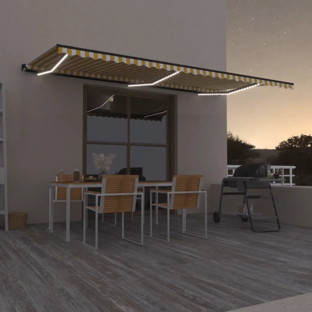 Tenda da Sole Retrattile Manuale LED 600x350 cm Gialla e Bianca cod mxl 43654
