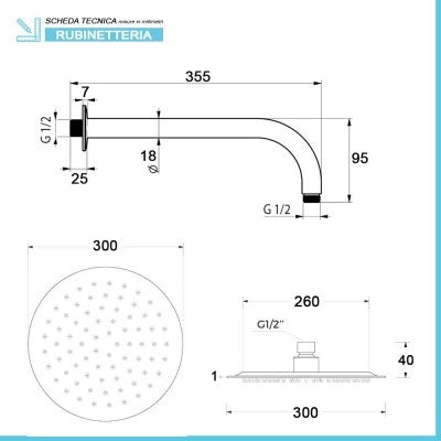 Set doccia nero opaco completo di soffione tondo 30 cm, kit doccetta e miscelatore