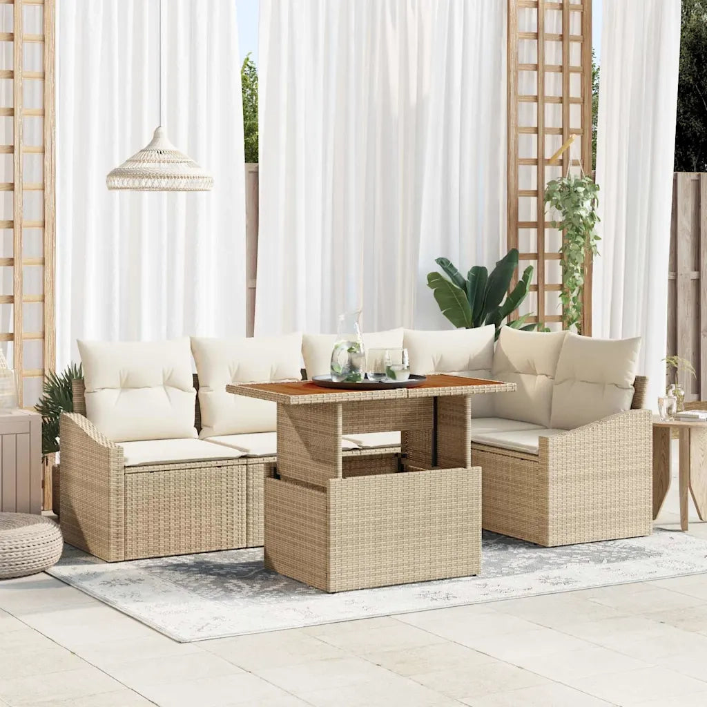 Set da Pranzo per Giardino con cuscino 6 pcs Beige e Crema
