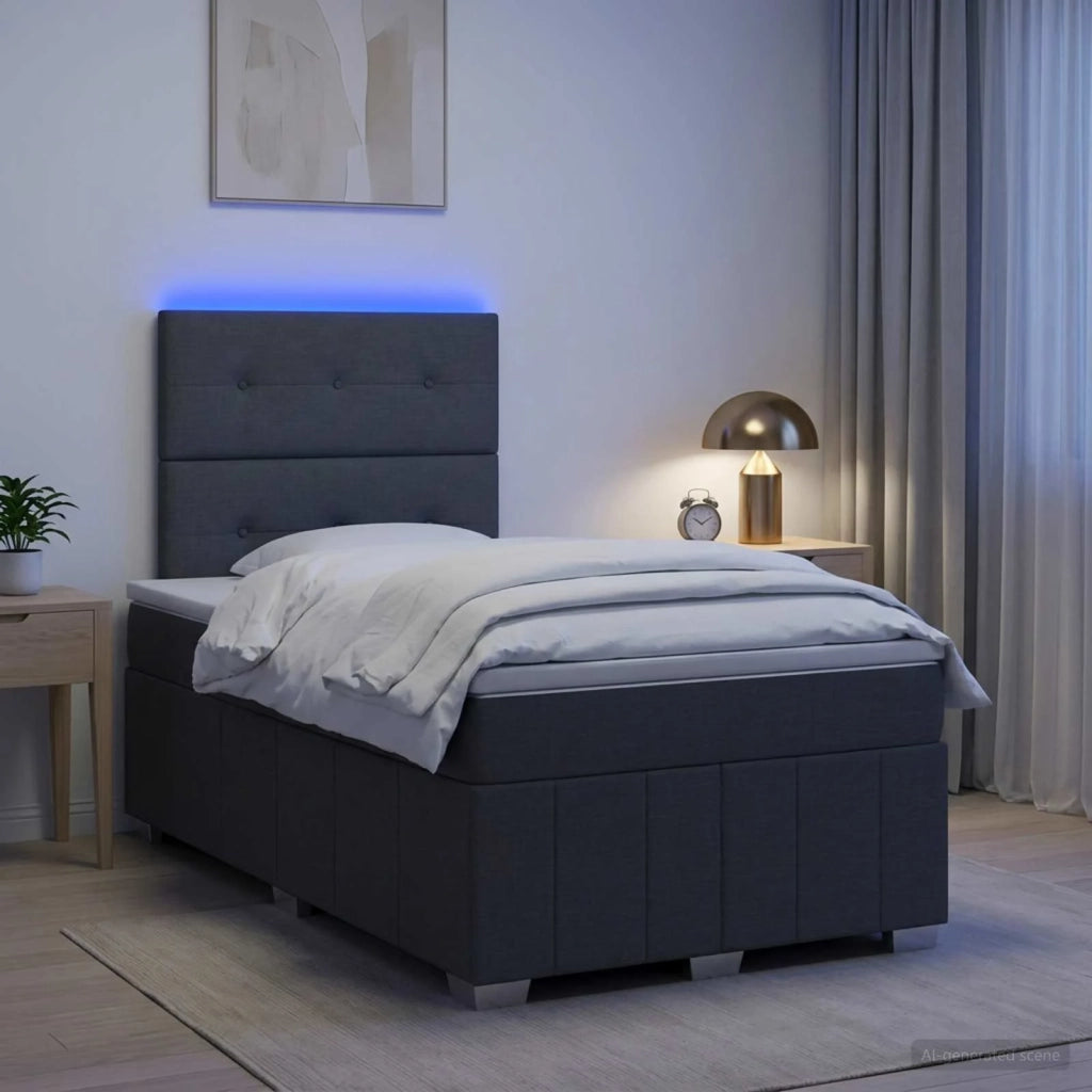 Letto Box Spring LED con Materasso Grigio Scuro 120 x 190 cm 3455557