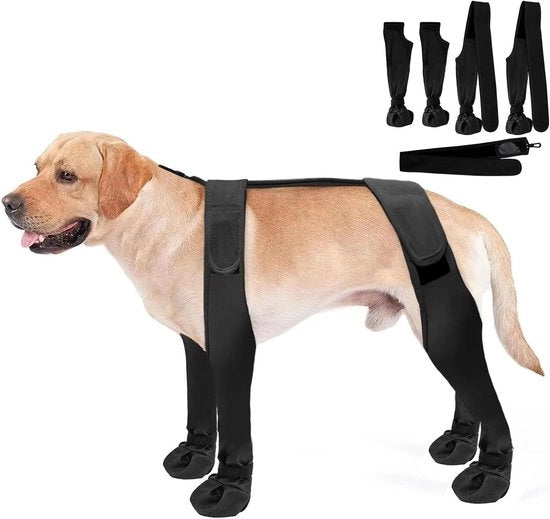 Laarze per cani con cinturino di supporto dorsale - Scarpe per cani anti-scivolamento per cani grandi - Protezioni per zampe idrorepellenti con cinture - Antiscivolo e resistente al ghiaccio - Nero - L