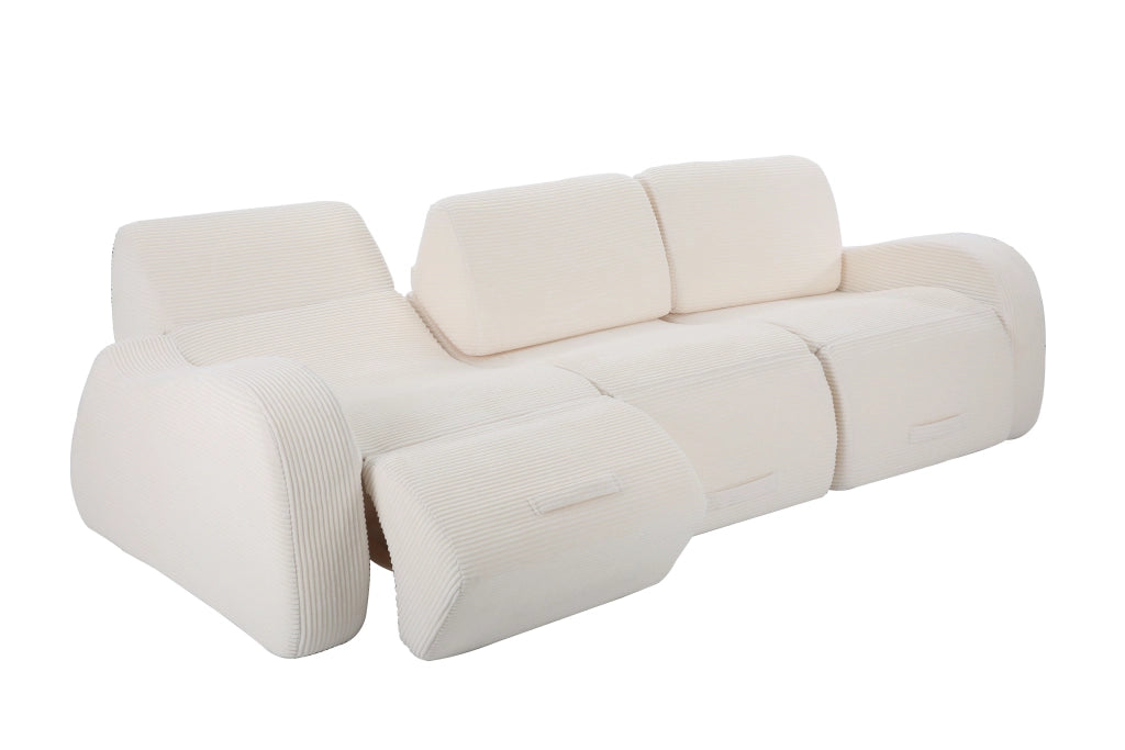Divano modulare a tre moduli in velluto a coste con funzione letto, senza montaggio né attrezzi, beige 115 × 247 × 76 cm