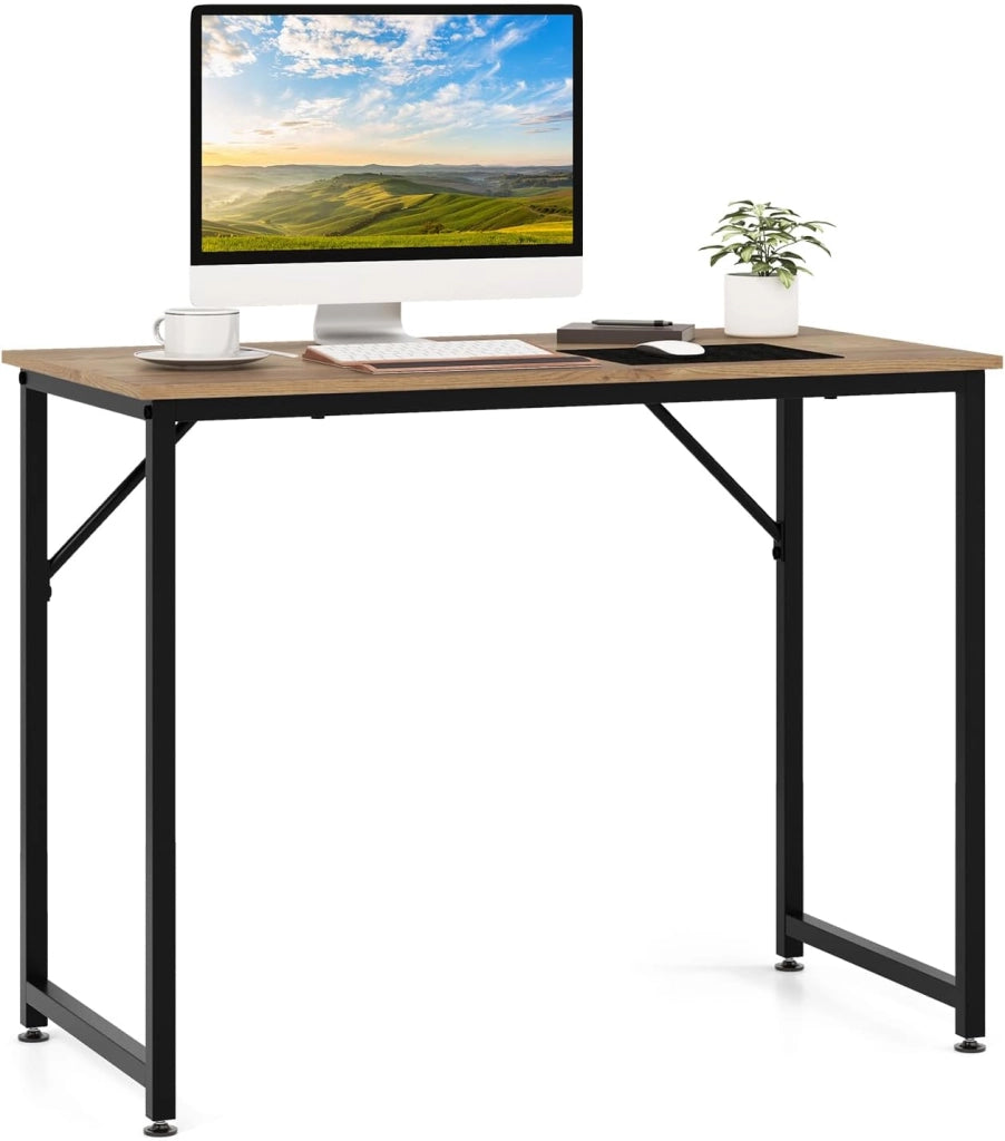Scrivania per Computer 100 x 50 x 77 cm, Scrivania Moderna e Salvaspazio in Metallo Resistente con Piedini Regolabili, Scrivania Versatile per Casa e Ufficio (Legno)