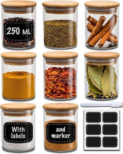 Set di contenitori per spezie da 8 pezzi 250ml - con etichette e pennarelli per etichettatura - ermetici - lavastoviglie - organizzazione della cucina - contenitori per spezie - erbe e tè