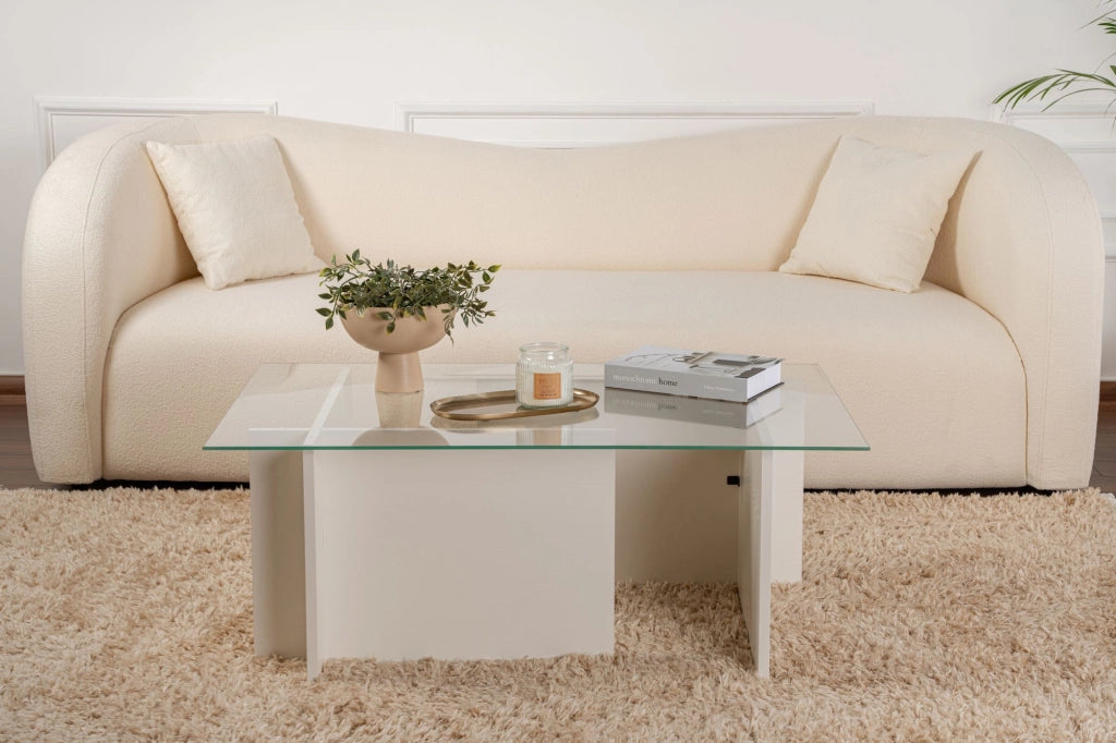 Tavolino in vetro "Vetrino" 105 x 65 x 40 cm - Legno bianco