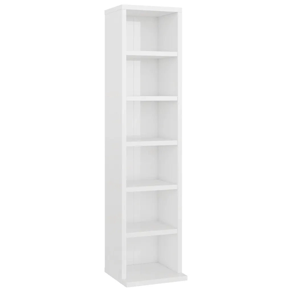 Mobile Porta CD Bianco Lucido 21x20x88 cm in Legno Multistrato 800357