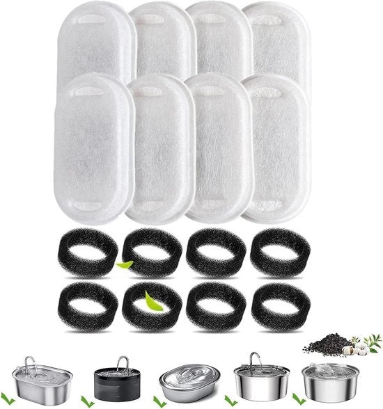 16 pezzi filtro schiuma filtro attivato carbone filtro di sostanze inerte per fonte di acqua per cani e gatti filtro di sostanze inerte per fonte di acqua in acciaio inossidabile