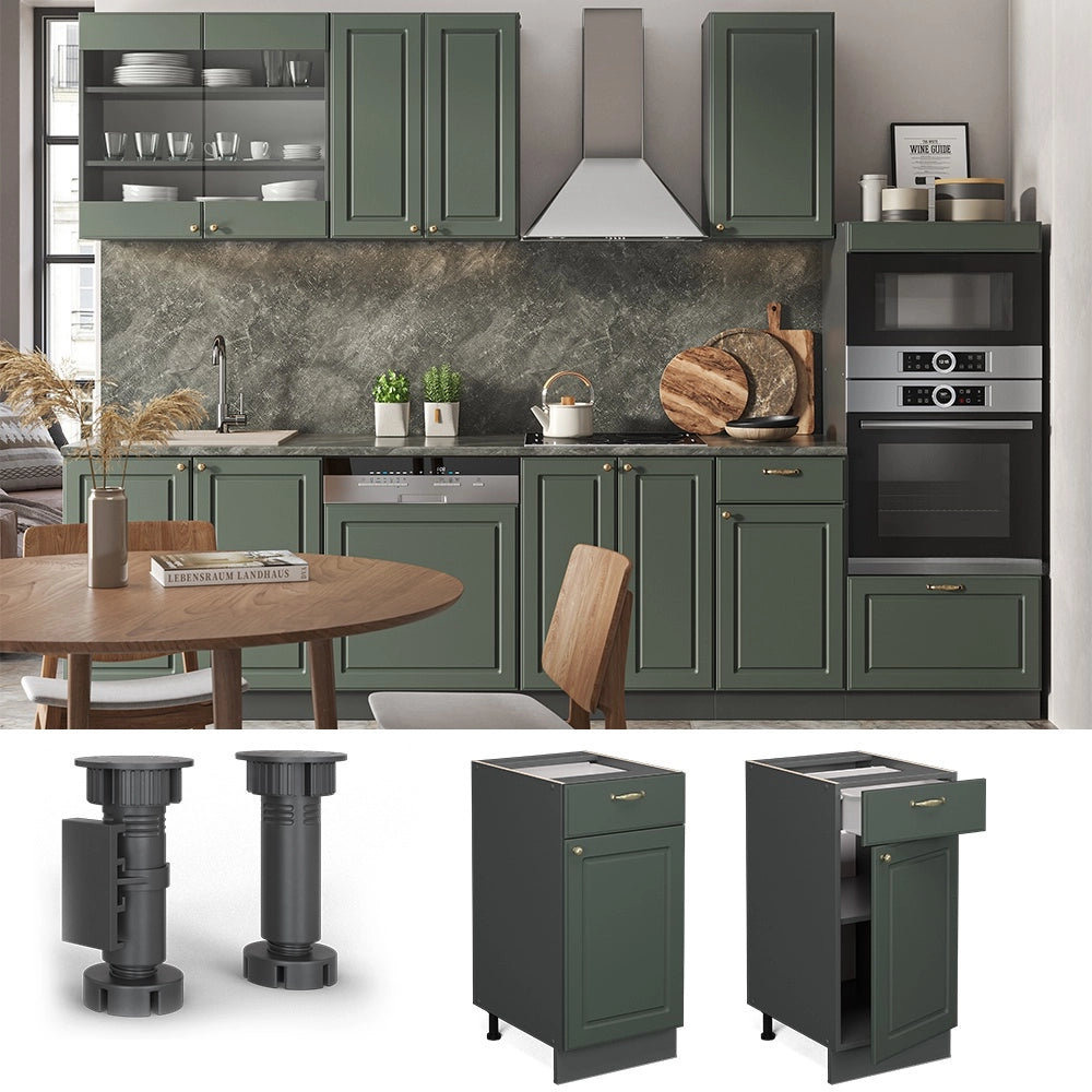 Mobiletto base per cucina Fame-Line Verde-oro rustico/Antracite 40 cm senza piano di lavoro Vicco