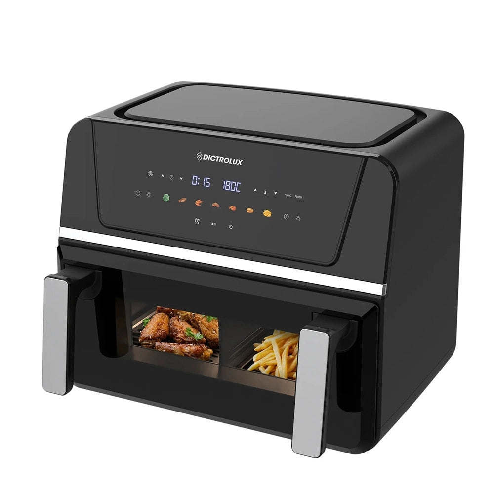 Trade Shop - Friggitrice Ad Aria Scomparto Doppio O Singolo 10lt 1700w Display Led Funzione Sync Finish -