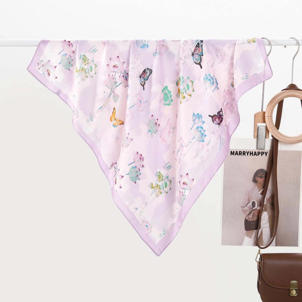 Sciarpa da donna in seta stampata, elegante e versatile, perfetta per la primavera e l'estate, sciarpa/fascia per capelli in seta con protezione solare.