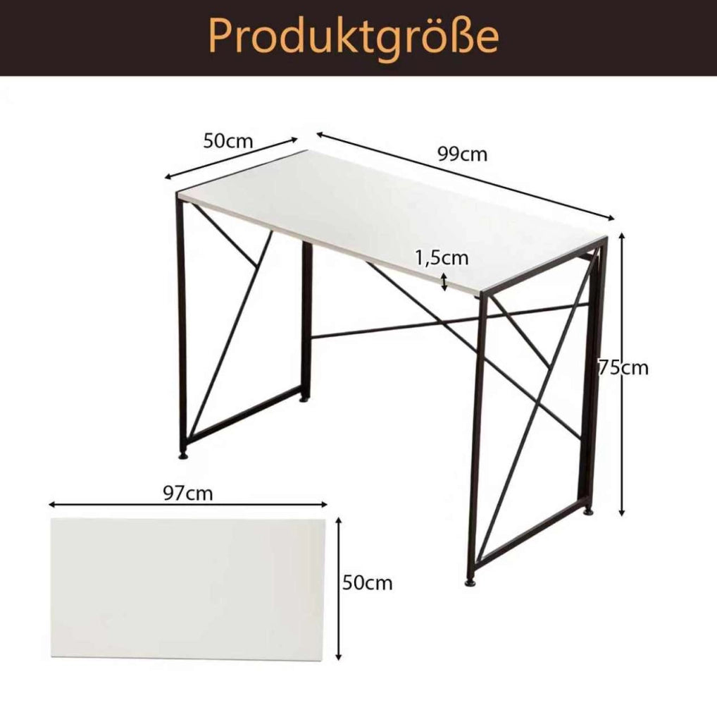 Scrivania pieghevole 99 x 50 x 75 cm in MDF e metallo bianca